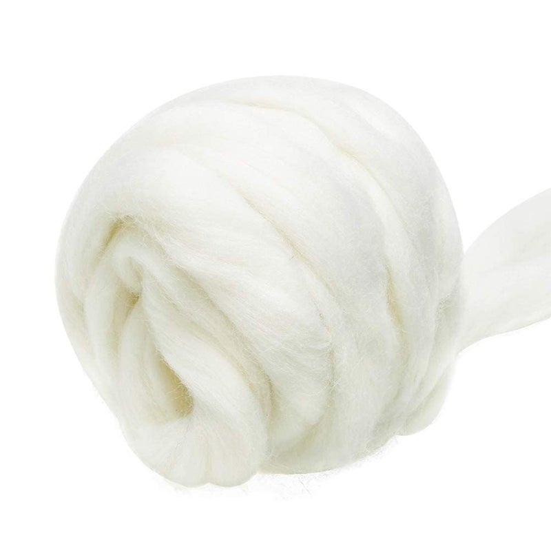 JUPEAN 3.53oz Wool Roving: Needle Felting Wool White Roving Wool Felting Supplies Pure Wools Chunky Yarn Spinning Wool Roving for Needle Felting Wet DIY Hand Spinning - Image 1